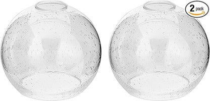 Handblown Clear Seeded Glass Globe Shade – 1.65" Fitter Opening – Replacement Lamp Shade for Pendant Lights, Chandeliers, Wall Sconces, Vanity & Ceiling Fixtures (2 Pack)