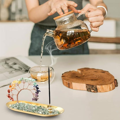 Crystal Incense Burner Holder. 7 Chakra Crystal Incense Sticks Holder. Incense Trays for Wealth and Luck. Healing Crystals Tree of Life. Yoga Meditation and Home Decor