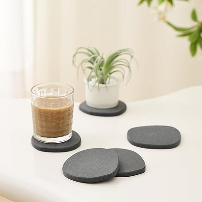 Diatomaceous Earth Coasters Set of 6 for Drinks, Moisture Water Absorbent Stone Coasters for Table Desk at Work, Water Absorbing Instant Drying Diatomite, Modern Deep Grey