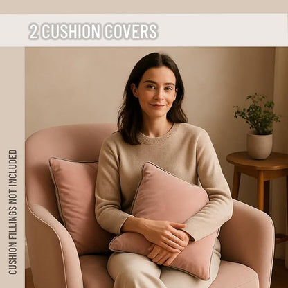 2 Pack Velvet Decorative Throw Pillow Covers, 12"x20", Pink and Grey, Solid, Modern, Contrast Piping, Indoor Use, Bedroom & Living Room