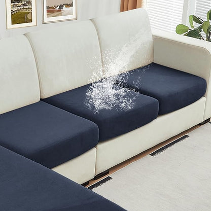 NAISI Waterproof Couch Cushion Covers Thick Velvet Fabric Washable Sofa Slipcovers 3 Pieces Individual Sectional Couch Covers with Elastic Bottom(3 Pcs for 3-Seat or Backrest,Navy)