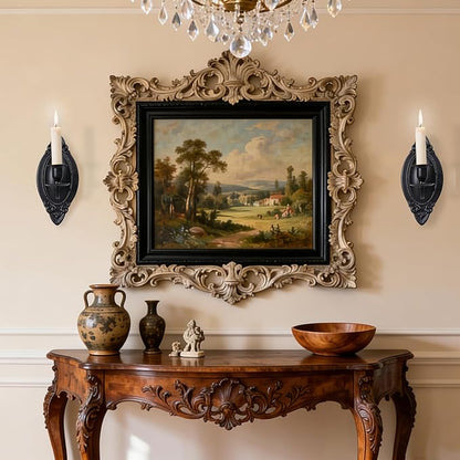 Black Candle Sconces Set of Two, Victorian Decor Royal Wall Sconce, Metal Rustic Candle Holder Baroque Home Wall Decor for Living Room, Dining Room, Bedroom, Fireplace, Hallway, Window