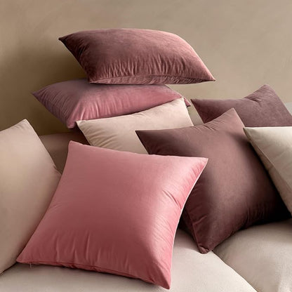 MIULEE Velvet Throw Pillow Covers 16x16 Inch, Pack of 2 - Bright Pink, Soft Solid Decorative Pillow Covers Cushion Cases Modern Luxury Valentines Home Decor for Spring Couch Sofa Bedroom Livingroom