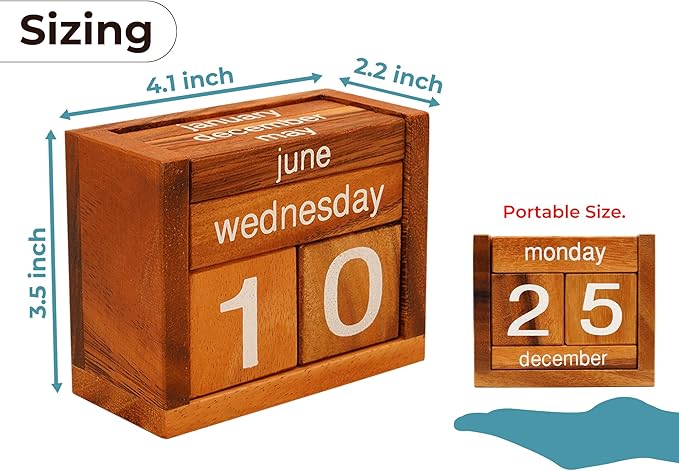 BSIRI Wooden Perpetual Calendar Desk Blocks Cute for Date Cubes Display Decor Gifts for Dad Mom Office Block Monthly Small Planner Family Birthday Wood Block Calendar for Desk