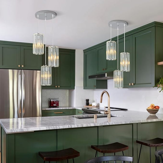 Chrome Pendant Lighting Modern Pendant Light, Mini Crystal Chandeliers,Adjustable Pendant Light Fixture for Kitchen Island Dinning Room Corridor Bedroom(Chrome 3-Light)
