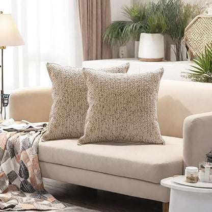 Emvency Beige Textured Boucle Throw Pillow Covers 18x18 Inches Set of 2, Boho Farmhouse Striped Chic Modern Art Square Decorative Couch Pillowcases for Home Decor Bedroom Sofa Living Room