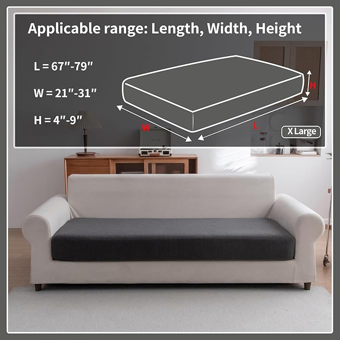Sectional Couch Covers, Wear Resistant Stretch Sofa Covers Washable Soft Couch Cushion Covers Anti Slip Furniture Protector Sofa Slipcovers for Pets (1 Piece Oversized Sofa Cushion, Dark Gray)