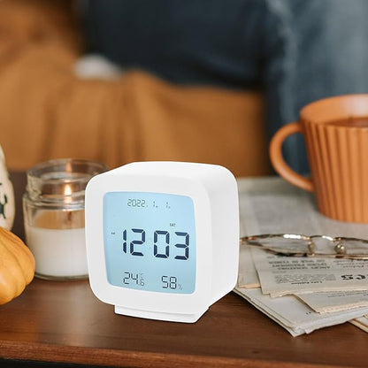 Toyvian Digital Alarm Clock Small Desk Clock with Temperature Humidity Display for Bedroom Plastic Elegant Minimalist Design for Students