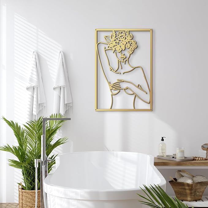 Eilopaa 4 Pack Gold Wall Art Décor for living room, Metal Minimalist Abstract Wall Décor bathroom, Single Line Woman's Body Shape Modern Wall Art, Size 17 X 11.8 inches