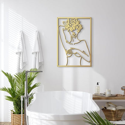 Eilopaa 4 Pack Gold Wall Art Décor for living room, Metal Minimalist Abstract Wall Décor bathroom, Single Line Woman's Body Shape Modern Wall Art, Size 17 X 11.8 inches
