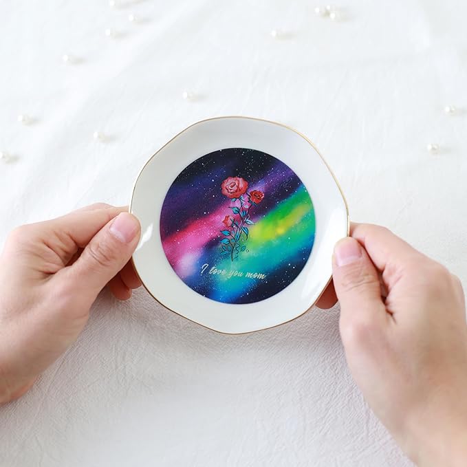HOME SMILE Jewelry Ring Dish Tray with Dynamic Pattern Shifts for Mom,Unique Mother's Day Gifts,I Love You Mom