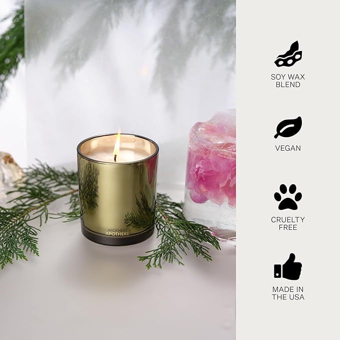Apotheke Signature Scented Candles for Home, Black Cypress - 10.5 oz - Soy Wax, Non Toxic, Large Jar Gold - Luxury Candle Gifts for Women & Men - Bayberry, Balsam Fir, Rockrose, & Sage