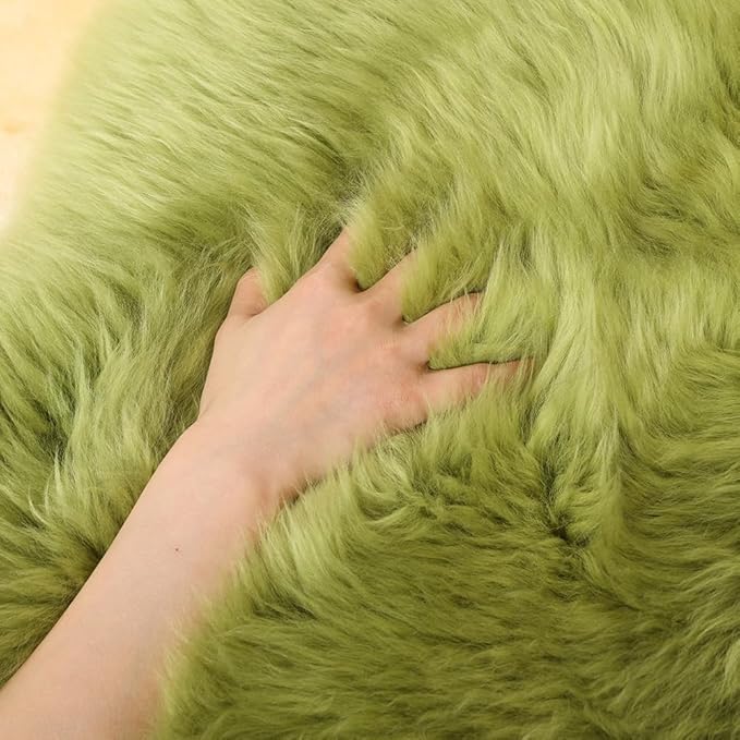 LLB Genuine Sheepskin Area Rug Wool Rug Fur Carpet Fluffy Shaggy Fur Rug for Living Room Kids Bedroom Real Sheepskin Throw Rugs Sofa Mat Chair Seat Covers (Pea Green, 2 x 6 ft Sheepskin)