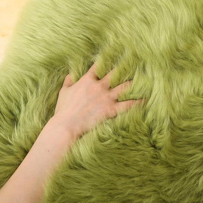 LLB Genuine Sheepskin Area Rug Wool Rug Fur Carpet Fluffy Shaggy Fur Rug for Living Room Kids Bedroom Real Sheepskin Throw Rugs Sofa Mat Chair Seat Covers (Pea Green, 2 x 6 ft Sheepskin)