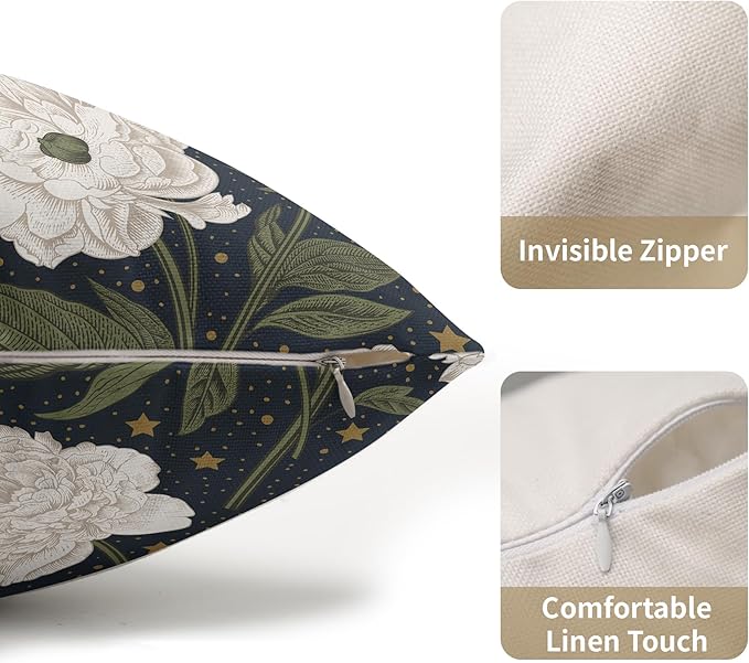 Vitage Floral Lumbar Pillow Covers 12x20 Set of 2 Navy Blue Chinoiserie Pattern Rustic Spring Flower Decorative Outdoor Farmhouse Pillowcases Decorations Throw Cushion Cover Decor for Couch Sofa Bed