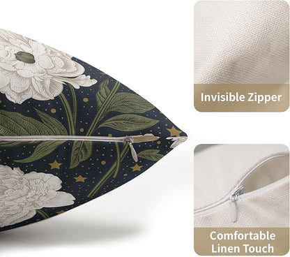 Vitage Floral Lumbar Pillow Covers 12x20 Set of 2 Navy Blue Chinoiserie Pattern Rustic Spring Flower Decorative Outdoor Farmhouse Pillowcases Decorations Throw Cushion Cover Decor for Couch Sofa Bed