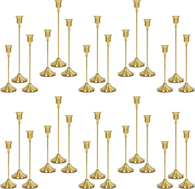 Candlestick Holders 30 PCS, Metal Taper Candle Holder, Brass Gold Candle Holders for Pillar Candles, Vintage Dining Table Centerpiece Decorations for Wedding Party Christmas Halloween Decor