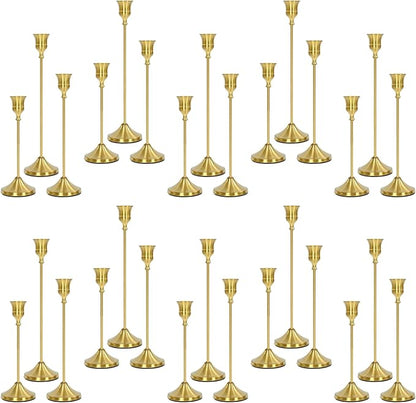 Candlestick Holders 30 PCS, Metal Taper Candle Holder, Brass Gold Candle Holders for Pillar Candles, Vintage Dining Table Centerpiece Decorations for Wedding Party Christmas Halloween Decor