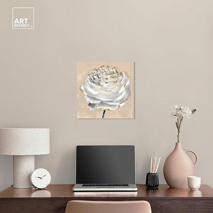 Art Remedy Beige Ranunculus Canvas Elegant White Gold Wall Art, Gallery Wrapped, 16" x 16"