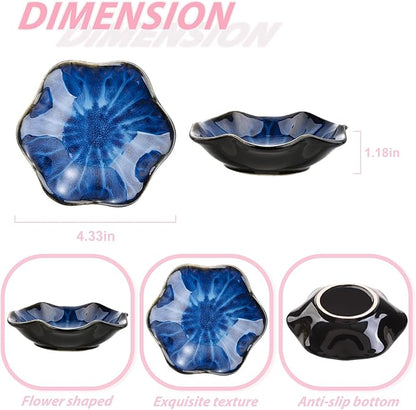 WHJY 2 Pack Ceramic Jewelry Dish 4.3 Inch Ring Holder for Women Decorative Lotus Flower Trinket Tray for Room Decor Green and Blue Vanity Storage for Ring Earring Necklace