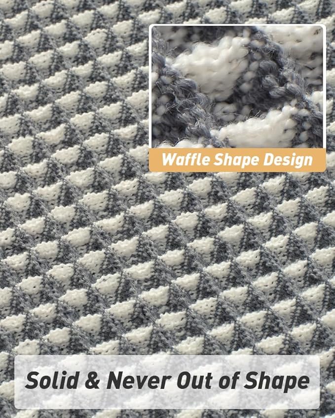 Upgraded Waffle Runner Rug Super Absorbent Non Slip Bath Mats for Bathroom Machine Washable Bathroom Runner Rug with Tassels, Ideal for Hallway Bedroom Laundry Room, 17" x 60", DarkGrey & Cream