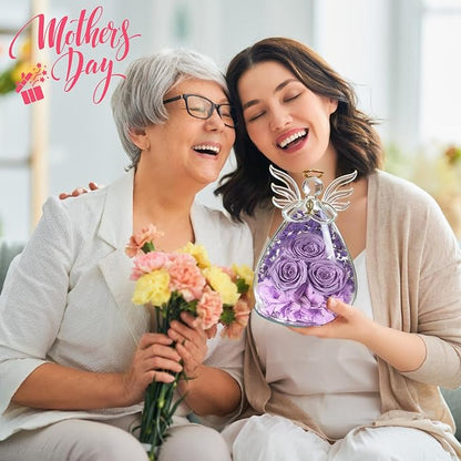Beferr Valentines Day Rose Gifts for Her Women Mom Gifts for Birthday, Fresh Flowers for Delivery Prime Forever Preserved Rose in Glass Angel Figurine, for Grandma Wife Kids Daughter