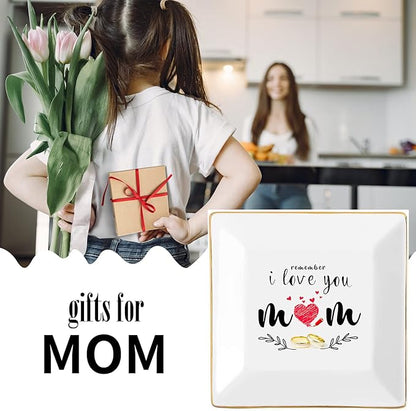 Gifts for Mom from Daughter Birthday Gift for Women Mothers Day Gifts Fun Presents Moms Grandma Sister in Law Best Jewelry Dish Unique Trinket Tray Ring Holder, Remember I Love You Mom