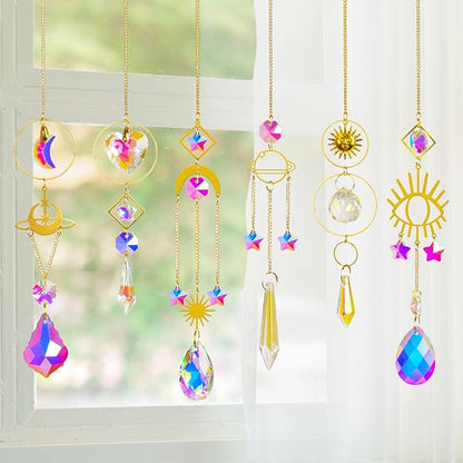 Sun Catchers 6Pieces Colorful Crystals Suncatcher with Chain Pendant Ornaments Hanging Crystals Prism Rainbow for Window Home Indoor Outdoor Car Mirror Garden Christmas Day Party