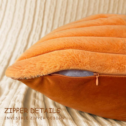 2 Pack 18x18 Pillow Cover Velvet Pillow Covers, Faux Fur Square Throw Pillow Covers for Living Room Decorations Throw Pillow Case, Throw Pillow Cover Cushion Cover for Sofa Bedroom Car, Orange