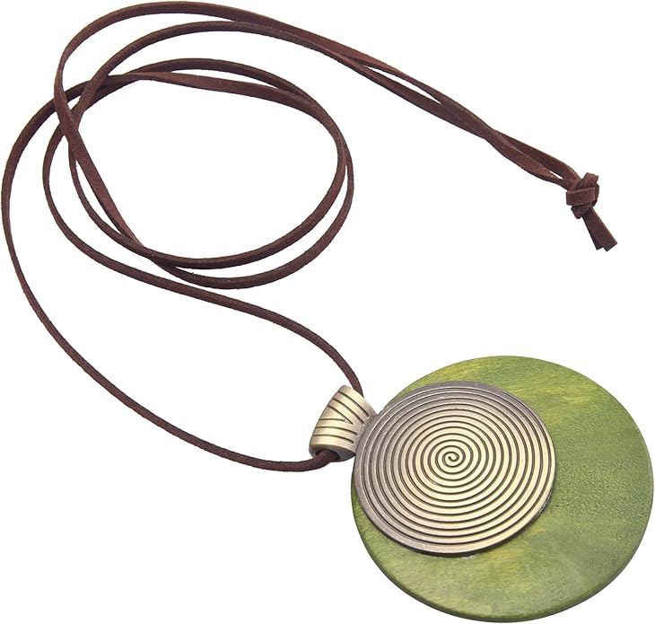 Leather Necklace for Women Boho Choker Necklace Long Cord Leather Pendant Bohemian Neckalce Vintage Alloy Pendant Leather Rope Necklace Wooden Necklaces for Women