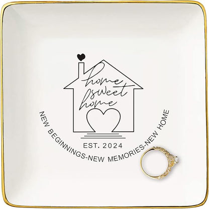 Happy New Home Gift,Congrats Gifts Realtor to Homeowner,Housewarming Presents-New Home Present for Houseowners Woman-Jewelry Tray Trinket Holder Ring Dish-Home Sweet Home