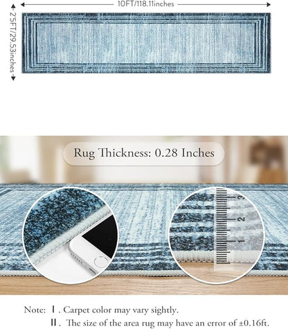 Lahome Modern Abstract Runner Rug, Washable Blue 2.5x10 Kitchen Runner Non Slip Runners for Hallways 10ft, Low-Pile Long Entryway Rug Indoor Soft Carpet Runner for Bedroom Hall