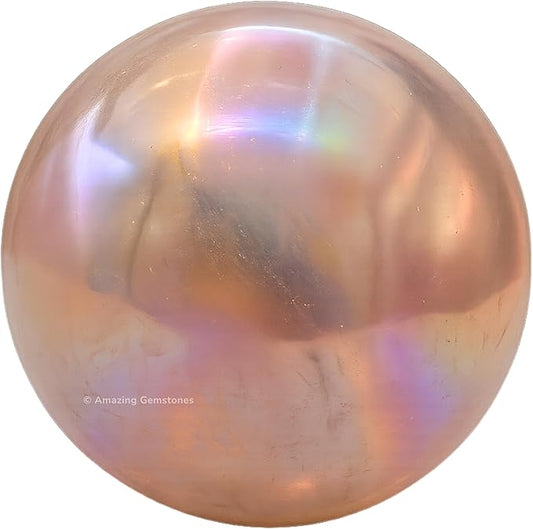 Amazing Gemstone Angel Aura Rose Quartz Crystal Ball with Stand - 1.5" Inches Crystal Sphere Meditation Balls for Witchcraft and Decorative Balls