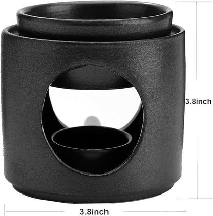 Ceramic Diffuser Black Oil Burner Wax Melt Burners with Tealight Holder (Black)