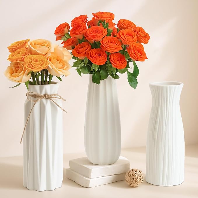 Matte Ceramic Bud Vases Set of 3, BEAHOT White Bulk Vases, Modern Minimalist Boho Farmhouse Decorative for Wedding, Table Centerpiece, Pampas Grass&Dried Flowers, Shelf Decoration
