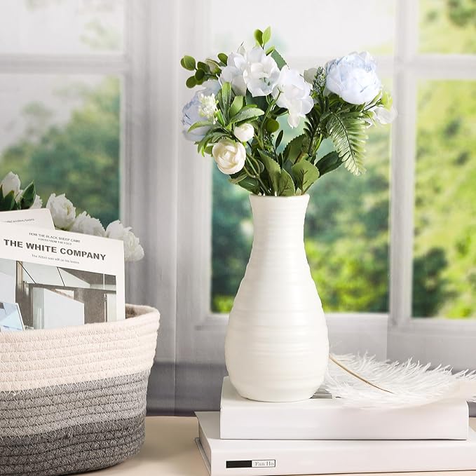 10 Pack Composite Plastic Flower Vases Bulk White Small Tall Conic Floral Vases for Centerpieces Unbreakable Bud Vase for Wedding Party Living Room Decor (Simple)