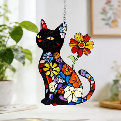 Cat Stained Glass Suncatcher Window, Hanging Sun Catchers Indoor Window, Cat Lover Suncatcher for Mom/Women
