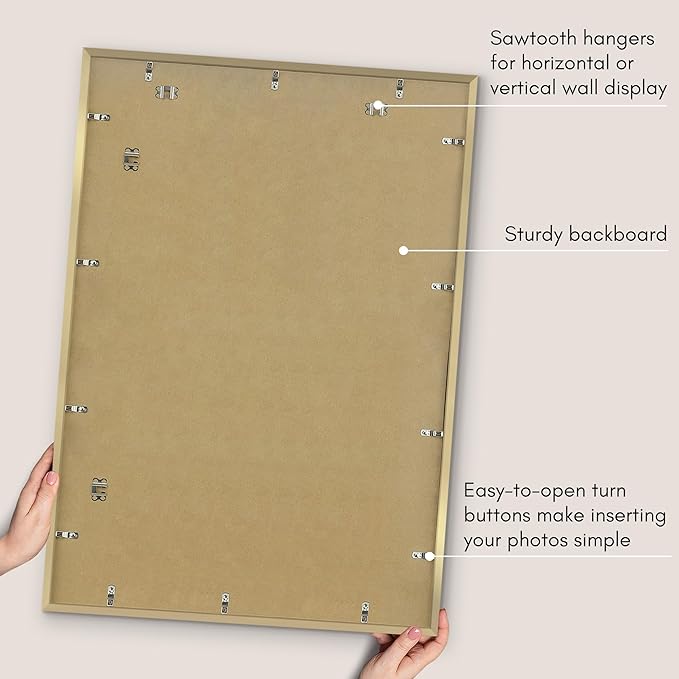 Americanflat 28x40 Poster Frame with Polished Plexiglass - Use as 24x36 Frame with Mat or Display 28x40 Photo Without Mat - Streamline Collection - Thin Border Picture Frames for Wall - Gold