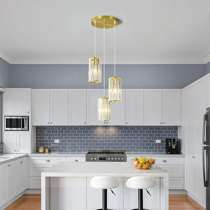 Gold Pendant Lighting Modern Pendant Light, Mini Crystal Chandeliers,Adjustable Pendant Light Fixture for Kitchen Island Dinning Room Corridor Bedroom(Gold 3-Light)