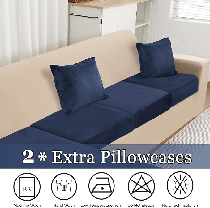 NAISI Sectional Couch Cover 4 Pieces Velvet Separate Couch Cushion Covers L Shape Soft Stretch Sofa Slipcovers with 2pcs Pillowcases for Left/Right Chaise Sectional Couch(3 Seater+1 Chaise,Navy)