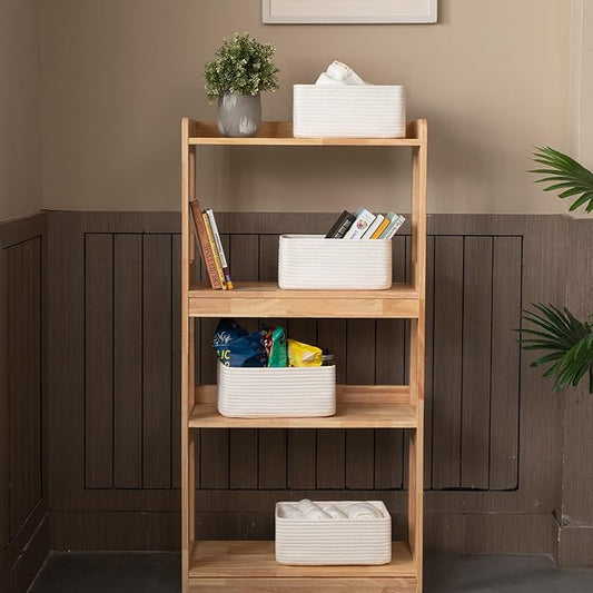 4 Pack Small Storage Shelf Baskets for Organizing, Mini Woven Rope Storage Bins for Towels, Cute Decorative Closet Organizer，Baby Nursery, Gift Empty Baskets -13''Lx8.66''Wx5.11''H-White