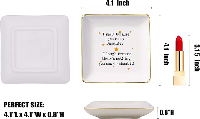 Topthink Daughter Gifts from Mom or Dad-Funny Birthday Graduation Christmas Gifts-I Smile Because You're My Daughter-Ceramic Jewelry Holder Ring Dish Trinket Tray