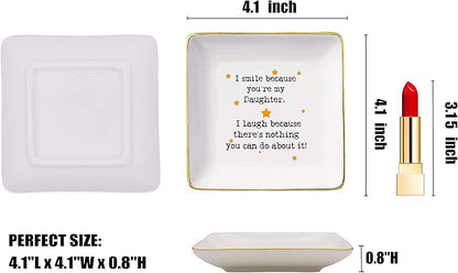 Topthink Daughter Gifts from Mom or Dad-Funny Birthday Graduation Christmas Gifts-I Smile Because You're My Daughter-Ceramic Jewelry Holder Ring Dish Trinket Tray