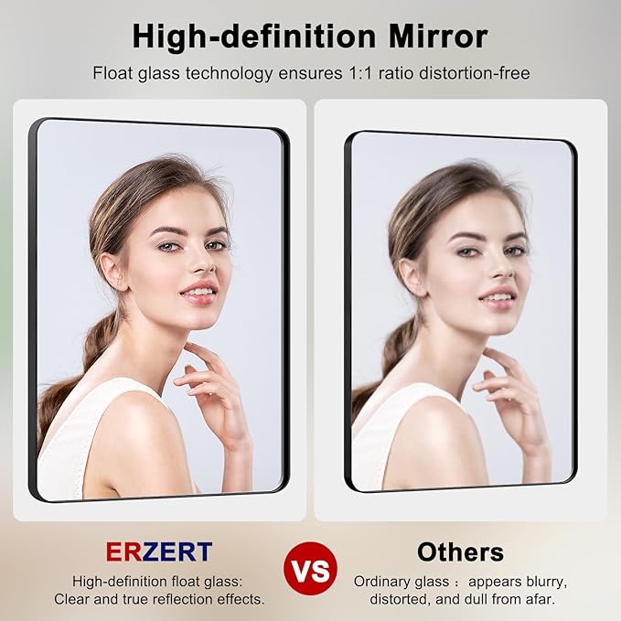 Bathroom Mirrors for Over Sink,1Pcs 20x30Inch Vanity Mirrors for Wall,Black Metal Frame Rectangle Mirrors for Bathroom Farmhouse Restroom,Hangs Horizontally or Vertically
