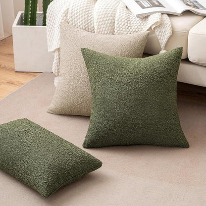 MIULEE 20x20 Inch Decorative Pillow Covers for Couch Bed Set of 2 Textured Boucle Neutral Spring Throw Pillows Olive Green Accent Solid Cushion Pillowcases Sofa Livingroom Home Decor