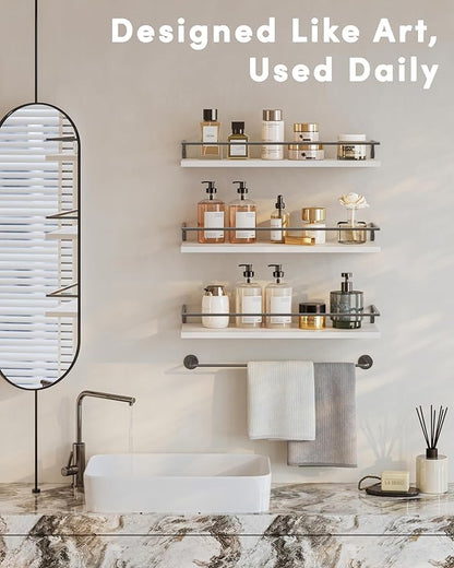 Onlysky Bathoom Shelves, Floaiting Shelves for Bathroom, Set of 3, Bathroom Shelf Wall Mounted (White Grey, 15.7 Inches, 3)
