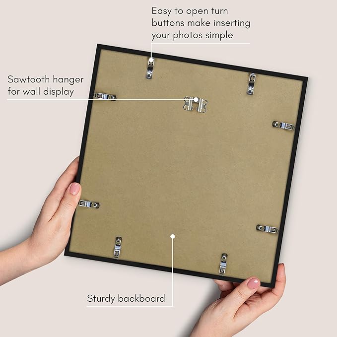 Americanflat 15x15 Picture Frame with Polished Plexiglass - Use as 12x12 Frame with Mat or Display 15x15 Photo Without Mat - Streamline Collection - Thin Border Square Frames for Wall Display - Black