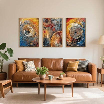 Aryroi Large Colorful Tree Ring Framed Canvas Wall Art,Modern Tree Stump Wall Decor,Abstract Wood Grain Artwork,Neutral Botanical Annual Ring Art Print for Living Room,Bedroom,Office- 24"x36"x3