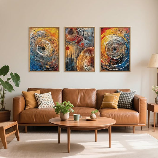 Aryroi Large Colorful Tree Ring Framed Canvas Wall Art,Modern Tree Stump Wall Decor,Abstract Wood Grain Artwork,Neutral Botanical Annual Ring Art Print for Living Room,Bedroom,Office- 24"x36"x3