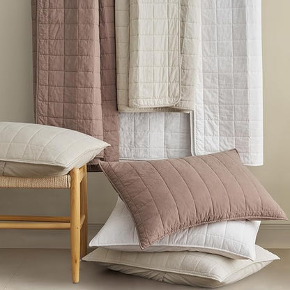 EVERGRACEHOME 100% Cotton Box Stitch Quilt Bedding Set Queen Size 3 Pieces, Garment-Washed Lightweight Soft Cozy Coverlet, Quilted Bedspread Sets with 2 Shams for All Season, Bright White